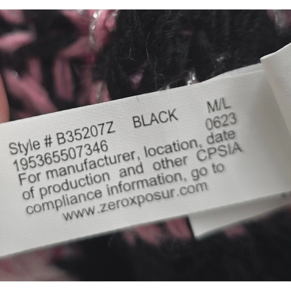 ZeroXposur Beanie‎ Women M/L Black Pink Fair Isle Pom Pom Knit Hat